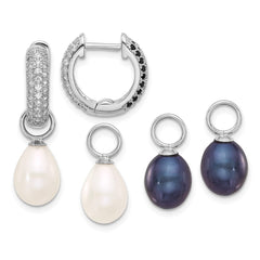 Rhodium-plated Silver 7-8mm FWC Pearl CZ Interchangeable Earrings