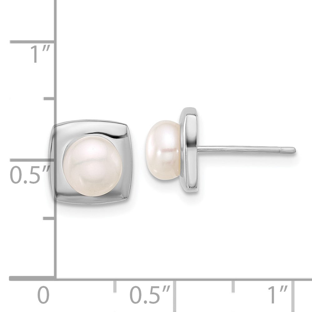 Rhodium-plated Silver 6-7mm White FWC Pearl Square Post Earrings
