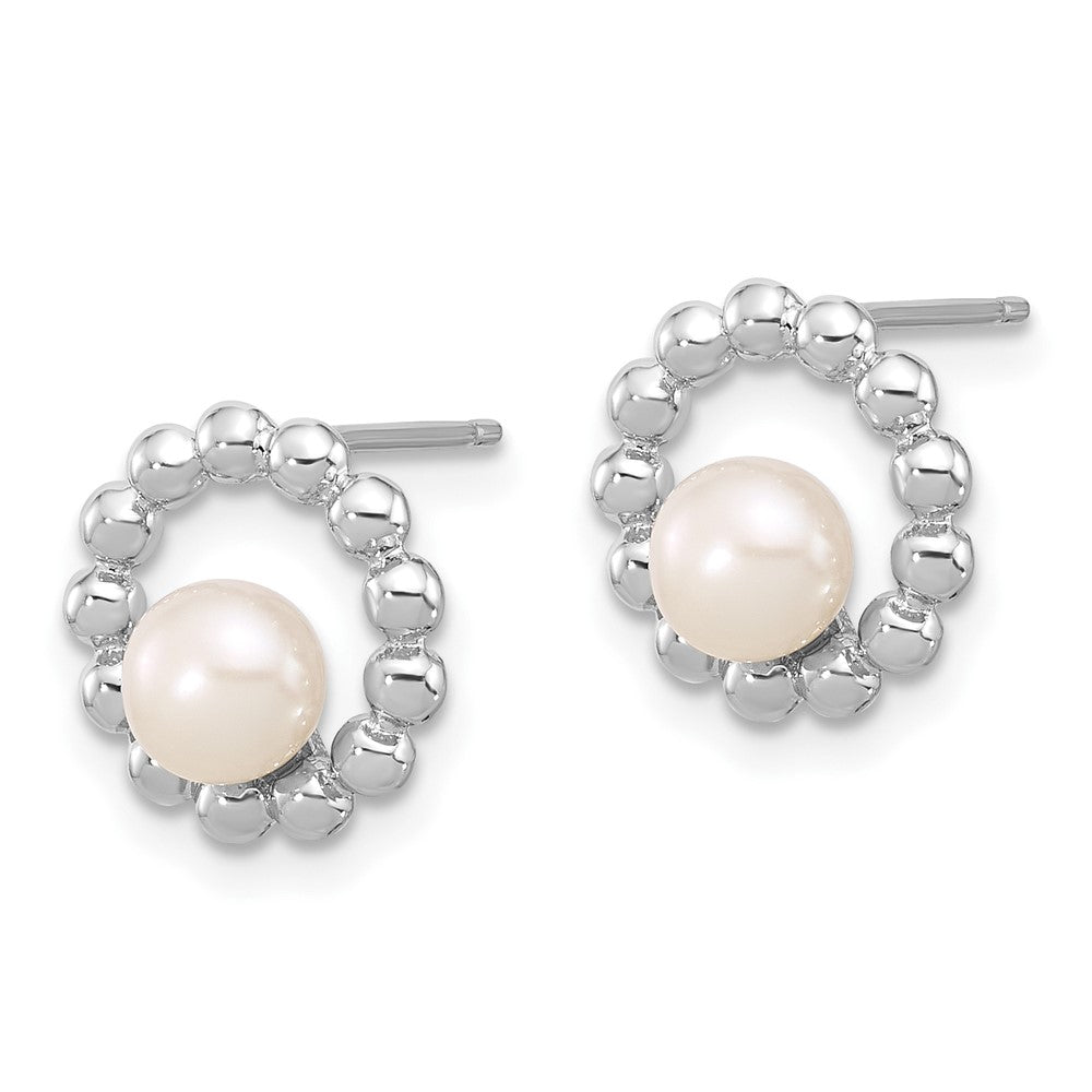 Rhodium-plated Sterling Silver 5-6mm Button White FWC Pearl Earrings
