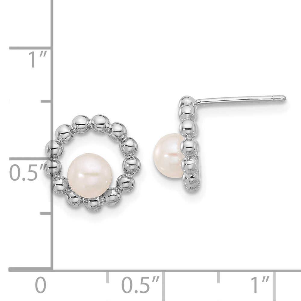 Rhodium-plated Sterling Silver 5-6mm Button White FWC Pearl Earrings