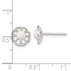 Sterling Silver Polished Flower FWC Pearl Post Earrings