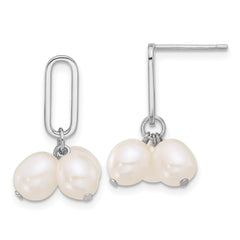 Rhodium-plated Sterling Silver 5-6mm Rice FWC Pearl Post Dangle Earrings