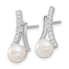 Sterling Silver CZ and Button 6mm FWC Pearl Post Earrings