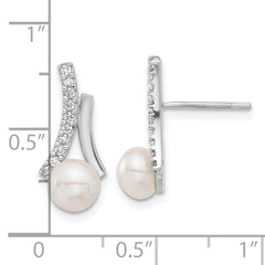 Sterling Silver CZ and Button 6mm FWC Pearl Post Earrings
