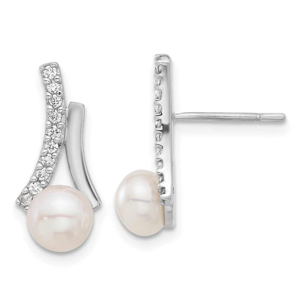 Sterling Silver CZ and Button 6mm FWC Pearl Post Earrings
