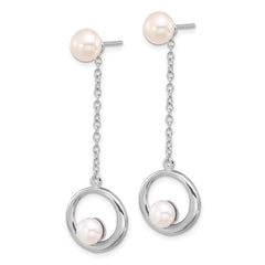 Rhodium-plated Sterling Silver 5-7mm FWC Pearl Post Dangle Earrings