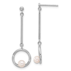 Rhodium-plated Sterling Silver 4-4.5mm FWC Pearl CZ Dangle Earrings