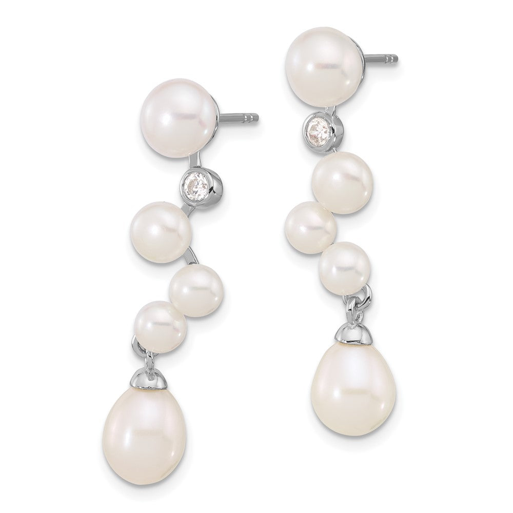 Rhodium-plated Sterling Silver FWC Pearl CZ Post Dangle Earrings