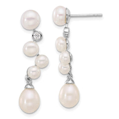 Rhodium-plated Sterling Silver FWC Pearl CZ Post Dangle Earrings
