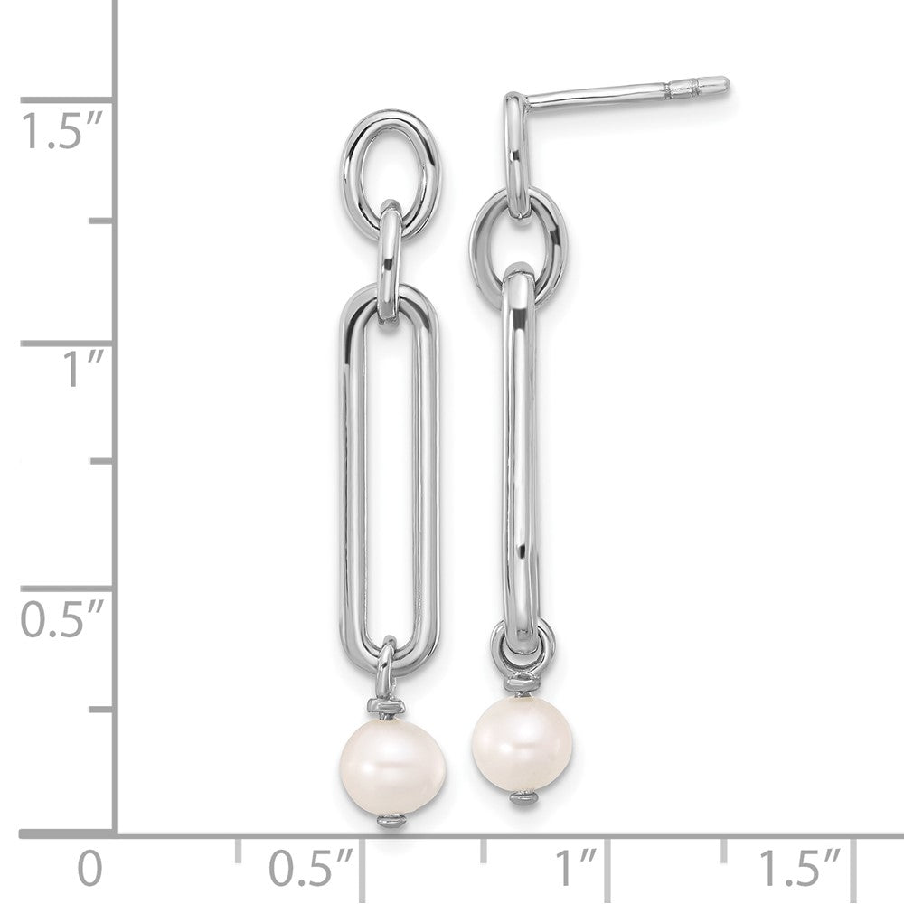 Rhodium-plated Sterling Silver Link with FWC Pearl Dangle Earrings