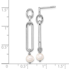 Rhodium-plated Sterling Silver Link with FWC Pearl Dangle Earrings