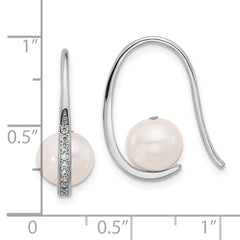 Rhodium-plated Silver 8-8.5mm FWC Pearl CZ Shepherd Hook Earrings