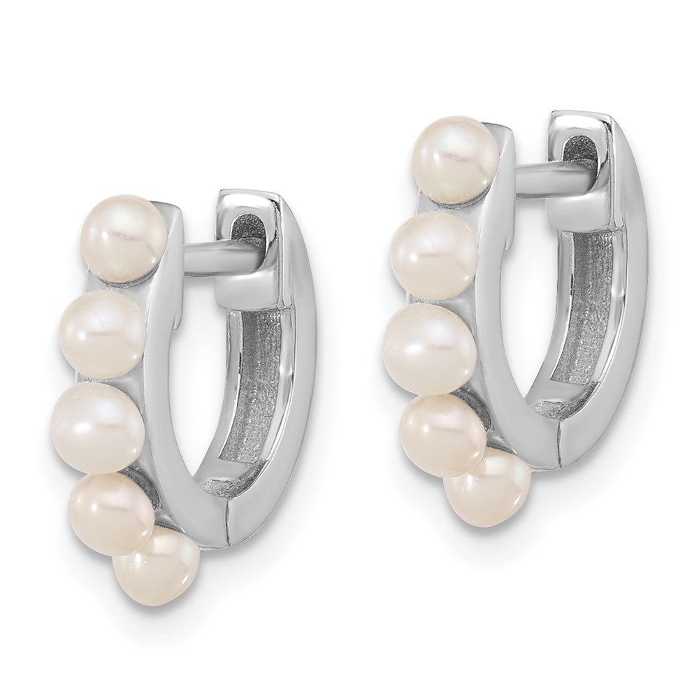 Rhodium-plated Sterling Silver 2.5-3mm FWC Pearl Hinged Hoop Earrings