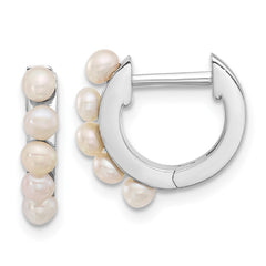 Rhodium-plated Sterling Silver 2.5-3mm FWC Pearl Hinged Hoop Earrings