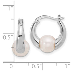 Rhodium-plated Sterling Silver 7.5-8mm FWC Pearl Hoop Earrings