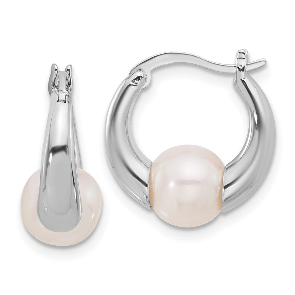 Rhodium-plated Sterling Silver 7.5-8mm FWC Pearl Hoop Earrings
