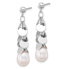 Rhodium-plated Sterling Silver 7-8mm Teardrop FWC Pearl Dangle Earrings