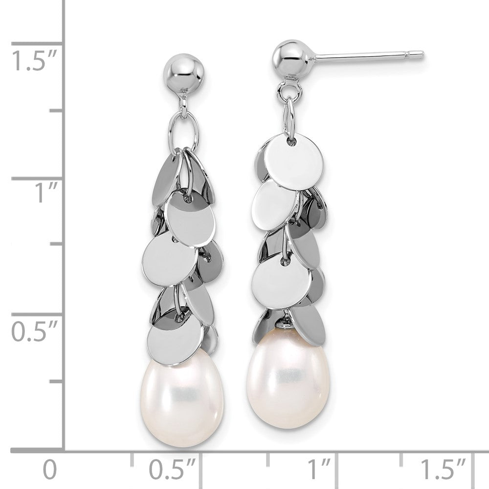 Rhodium-plated Sterling Silver 7-8mm Teardrop FWC Pearl Dangle Earrings