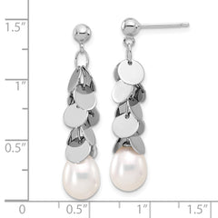 Rhodium-plated Sterling Silver 7-8mm Teardrop FWC Pearl Dangle Earrings