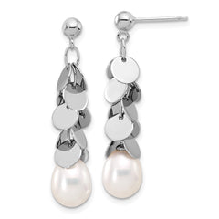 Rhodium-plated Sterling Silver 7-8mm Teardrop FWC Pearl Dangle Earrings