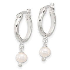 Sterling Silver Polished FWC Pearl Dangle Hoop Earrings