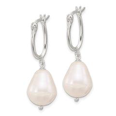 Sterling Silver Polished Teardrop FWC Pearl Hoop Earrings
