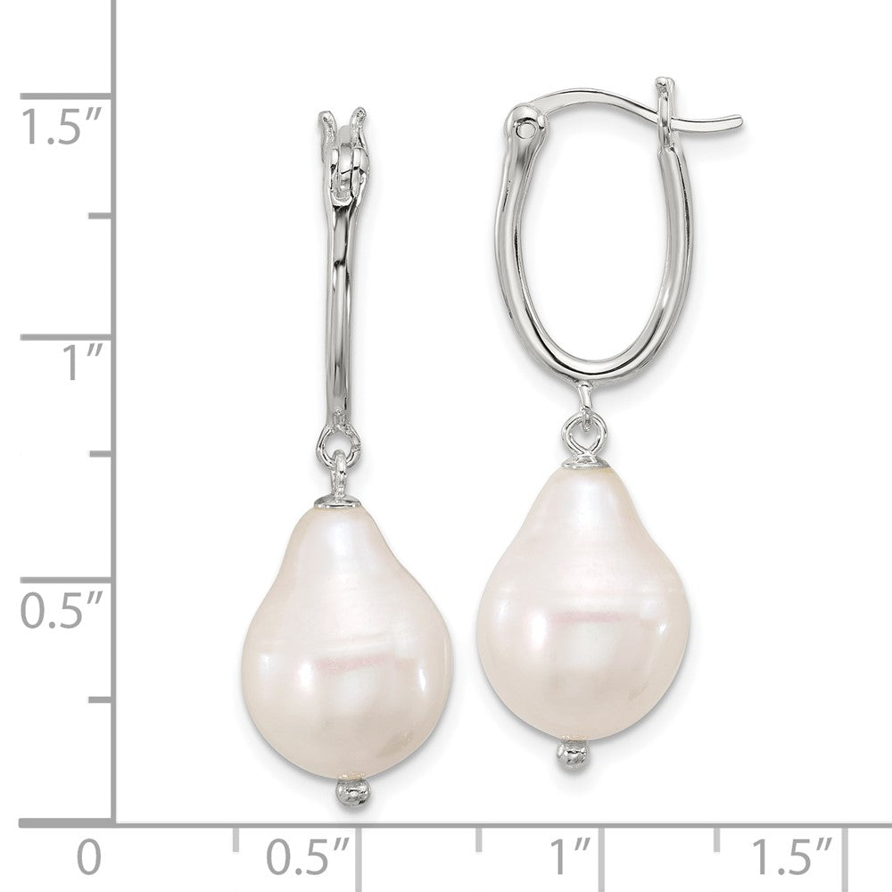 Sterling Silver Polished Teardrop FWC Pearl Hoop Earrings