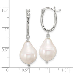 Sterling Silver Polished Teardrop FWC Pearl Hoop Earrings