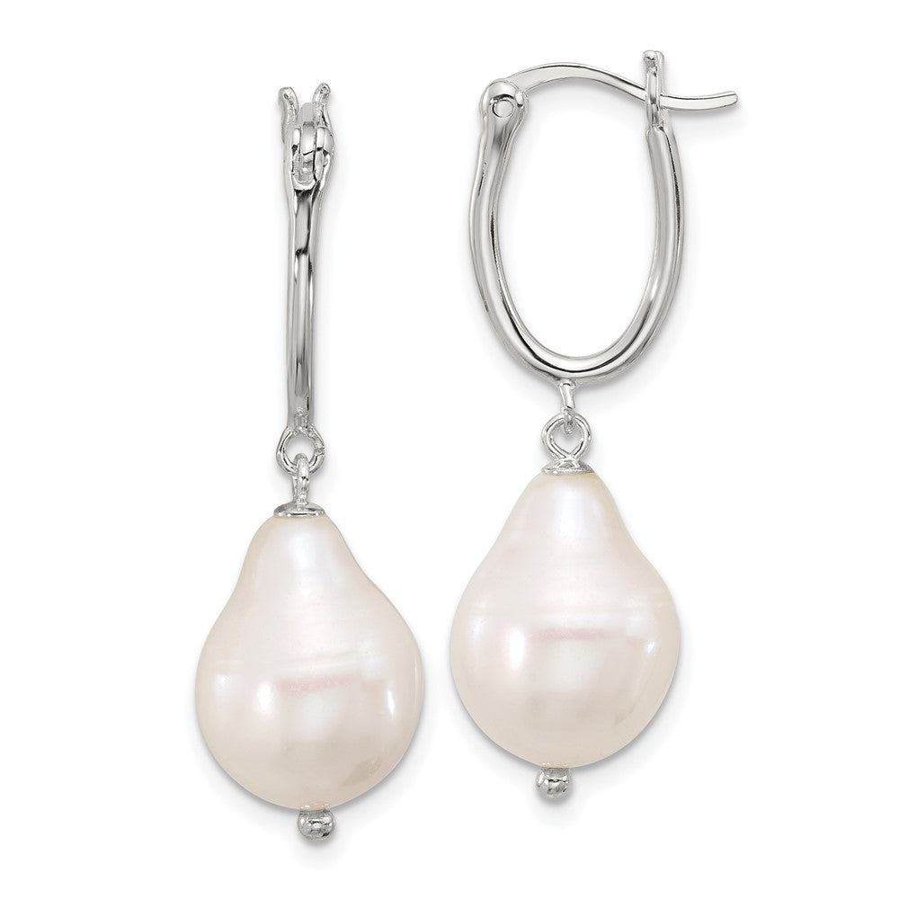 Sterling Silver Polished Teardrop FWC Pearl Hoop Earrings