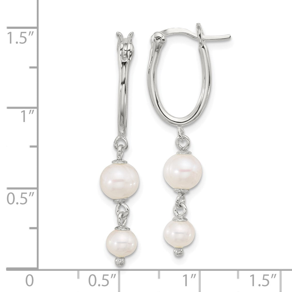 Sterling Silver Polished FWC Pearl Dangle Oval Hoop Hinged Earrings