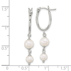 Sterling Silver Polished FWC Pearl Dangle Oval Hoop Hinged Earrings