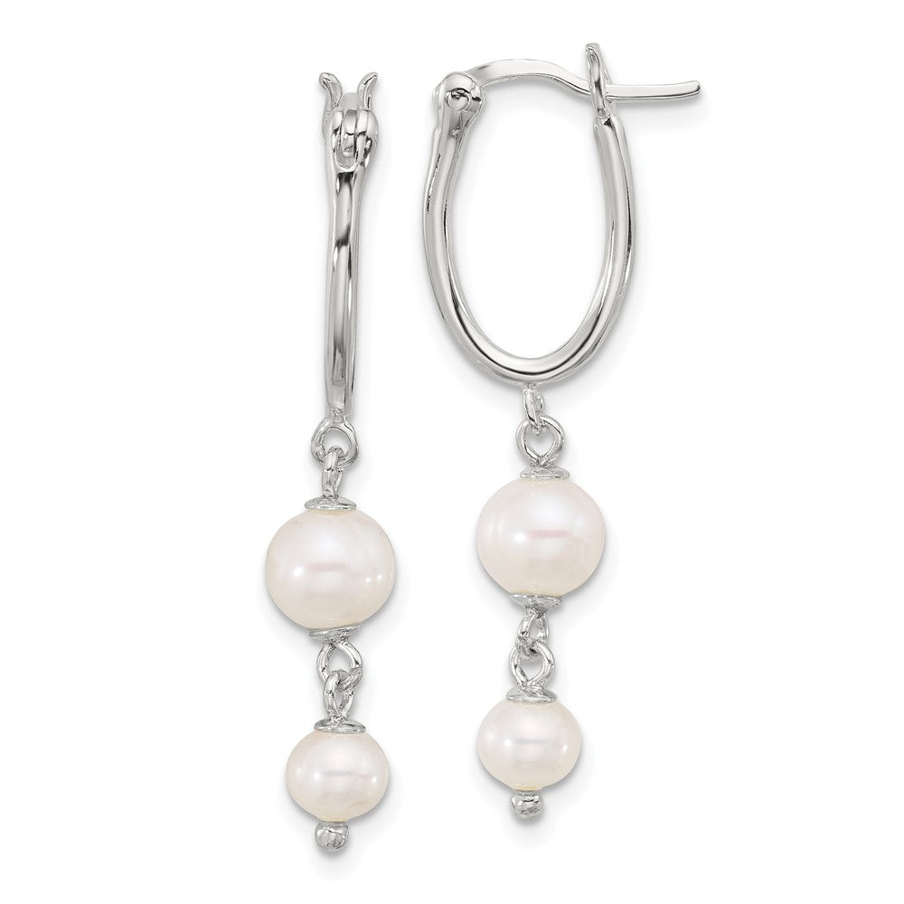 Sterling Silver Polished FWC Pearl Dangle Oval Hoop Hinged Earrings