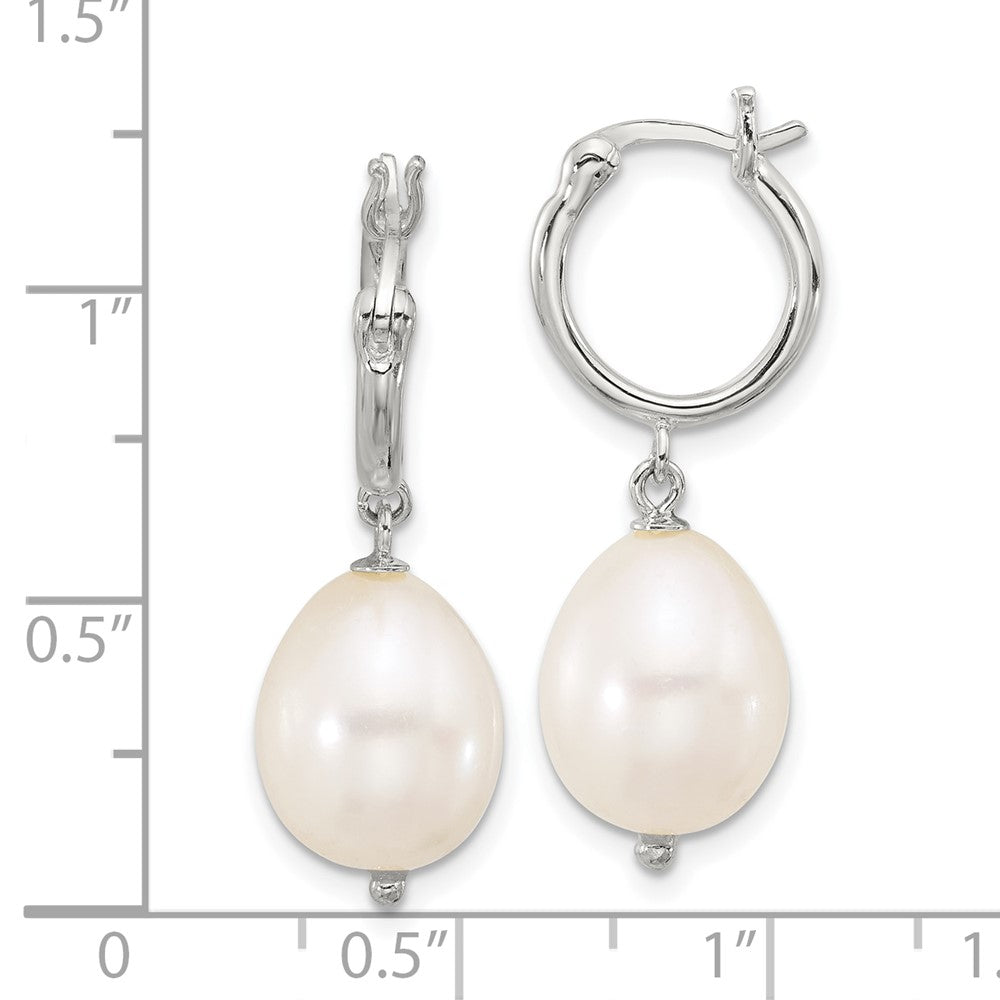 Sterling Silver Polished Teardrop FWC Pearl Hoop Earrings