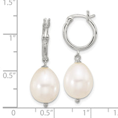 Sterling Silver Polished Teardrop FWC Pearl Hoop Earrings