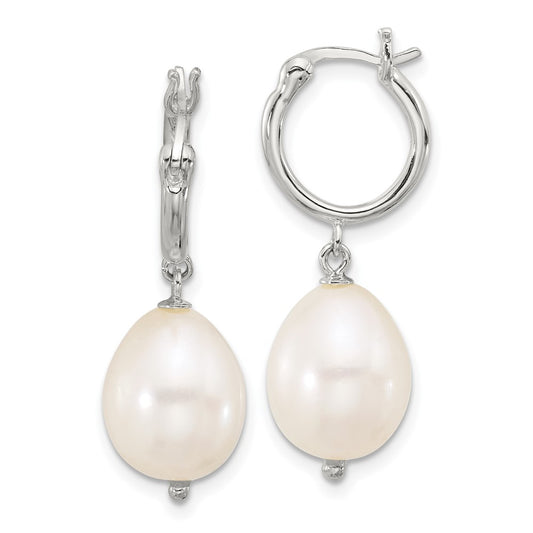 Sterling Silver Polished Teardrop FWC Pearl Hoop Earrings