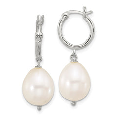 Sterling Silver Polished Teardrop FWC Pearl Hoop Earrings