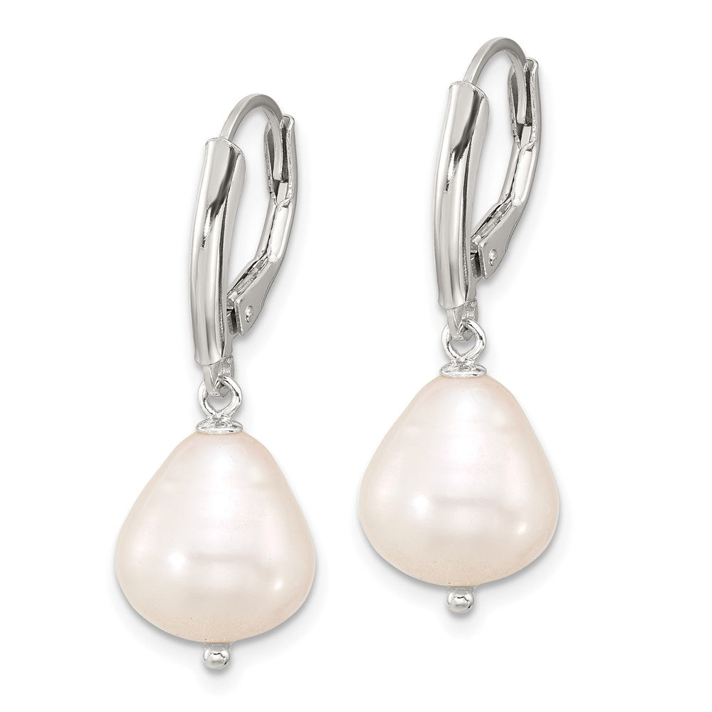 Sterling Silver Polished Teardrop FWC Pearl Leverback Earrings