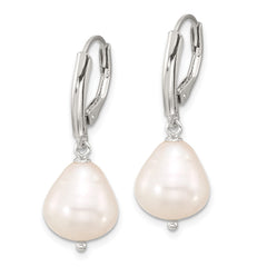 Sterling Silver Polished Teardrop FWC Pearl Leverback Earrings