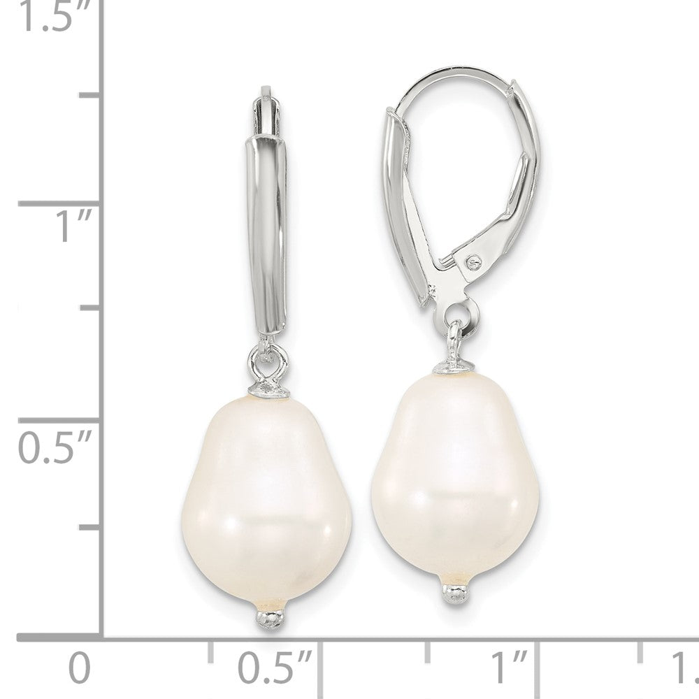 Sterling Silver Polished Teardrop FWC Pearl Leverback Earrings