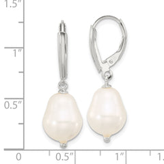 Sterling Silver Polished Teardrop FWC Pearl Leverback Earrings