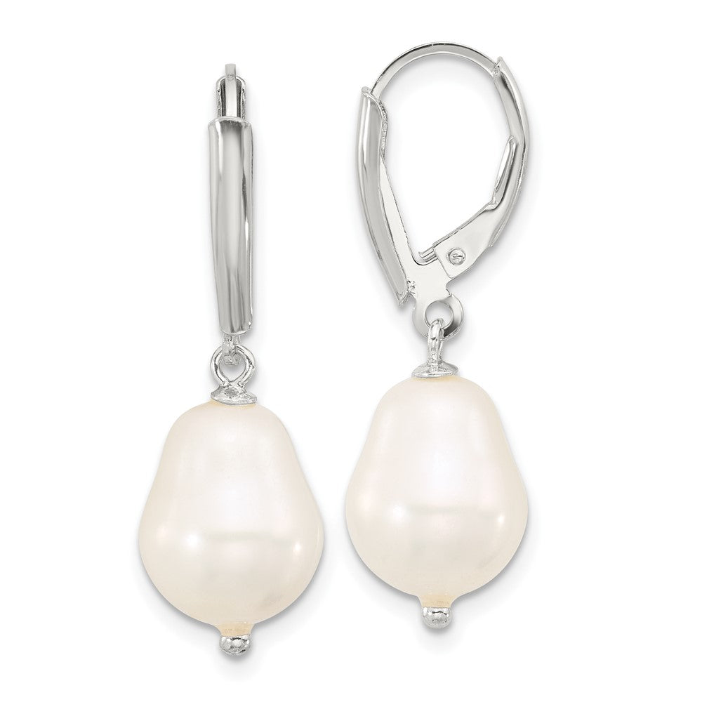 Sterling Silver Polished Teardrop FWC Pearl Leverback Earrings