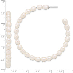 Rhodium-plated Silver 5-6mm Rice FWC Pearl Post Hoop Earrings