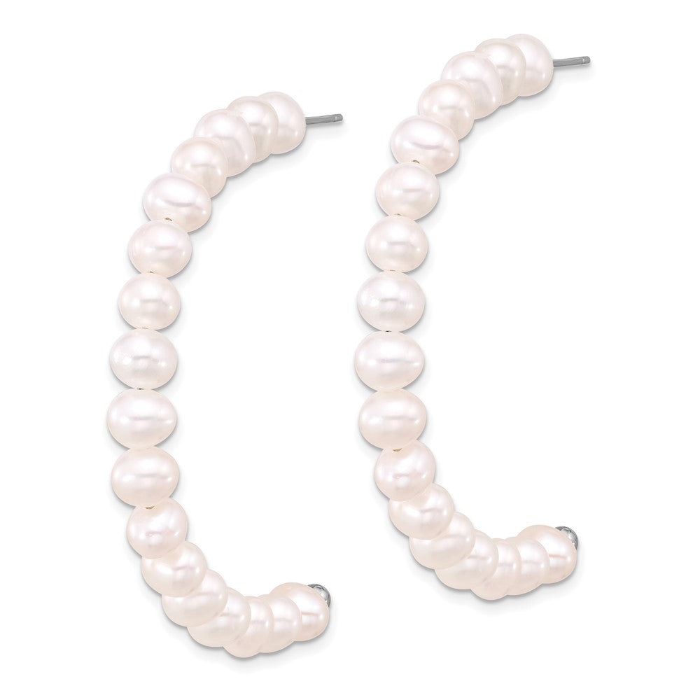 Rhodium-plated Sterling Silver 5-6mm FWC Pearl Post J Hoop Earrings