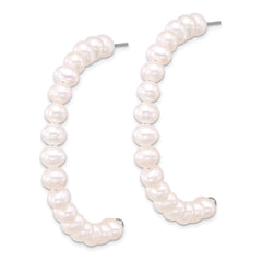 Rhodium-plated Sterling Silver 5-6mm FWC Pearl Post J Hoop Earrings