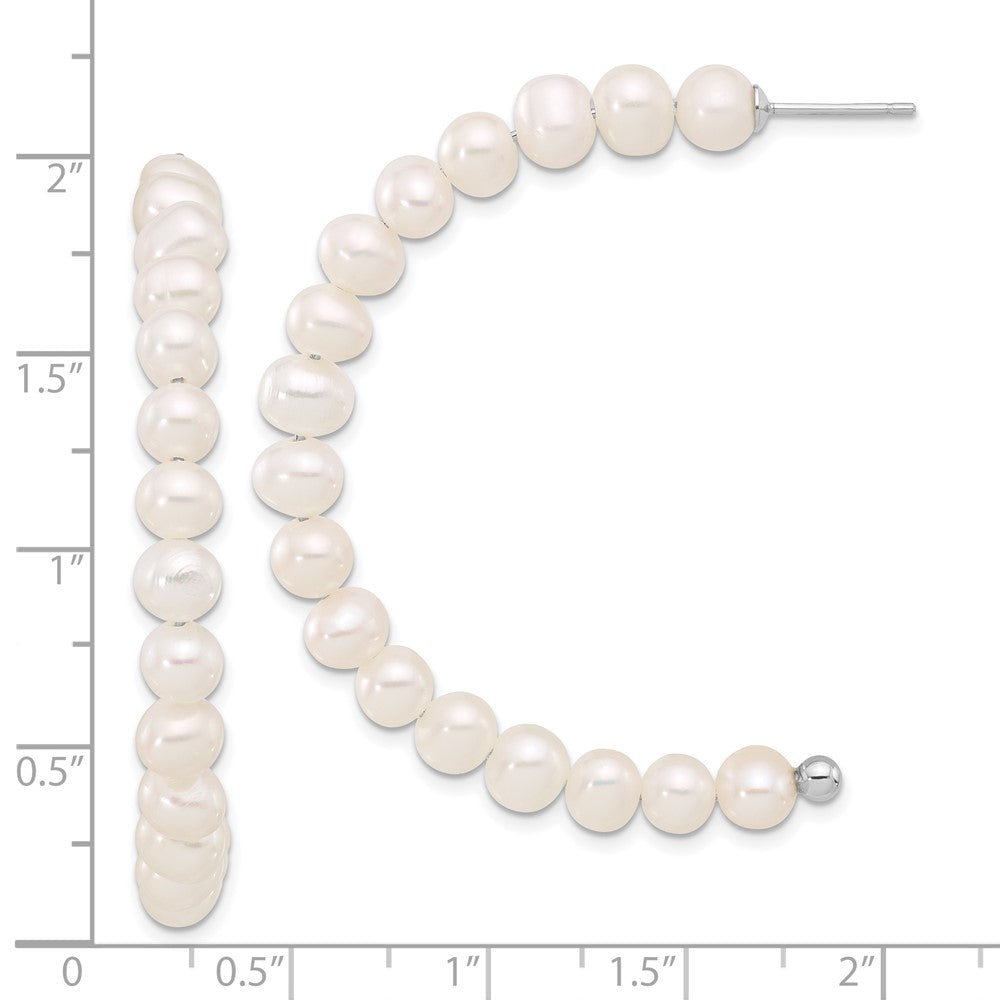 Rhodium-plated Sterling Silver 5-6mm FWC Pearl Post J Hoop Earrings