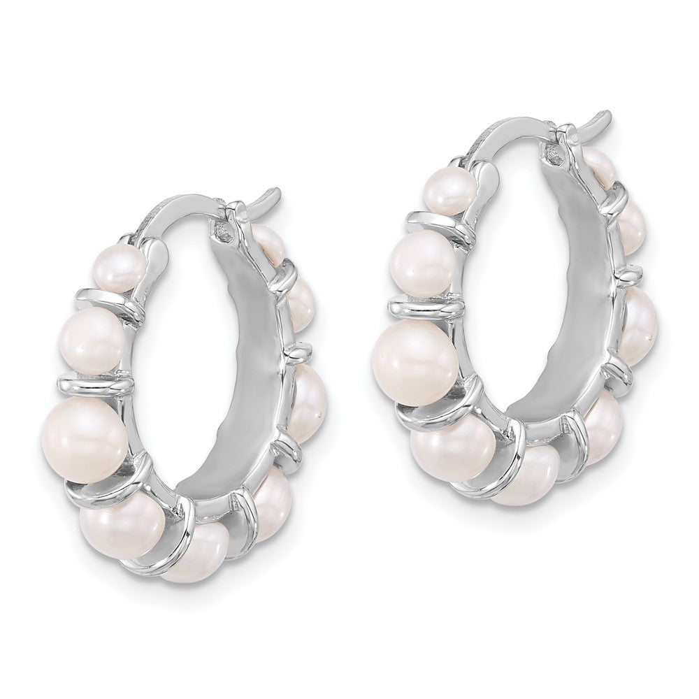 Rhodium-plated Sterling Silver 2-5mm FWC Pearl Hoop Earrings