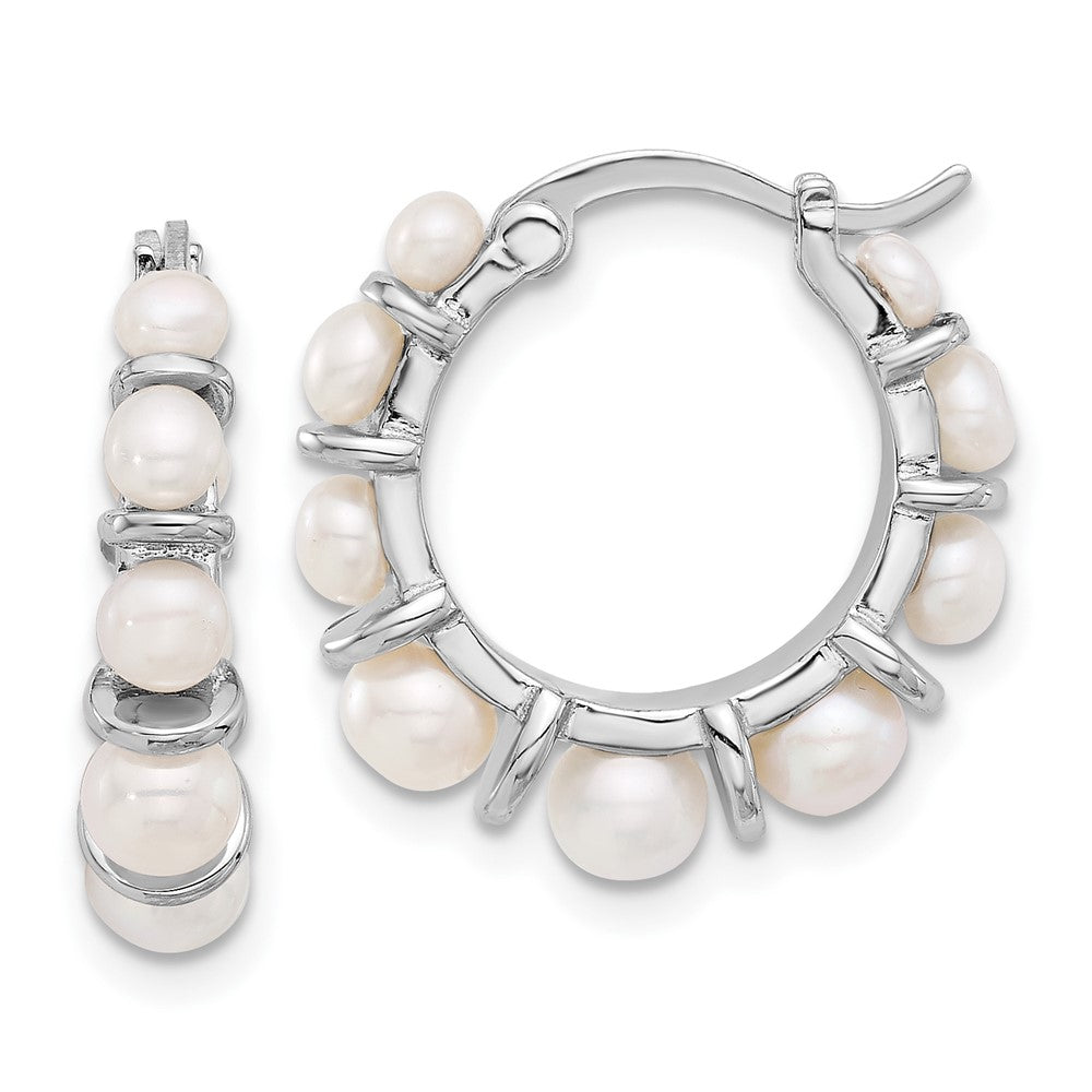 Rhodium-plated Sterling Silver 2-5mm FWC Pearl Hoop Earrings