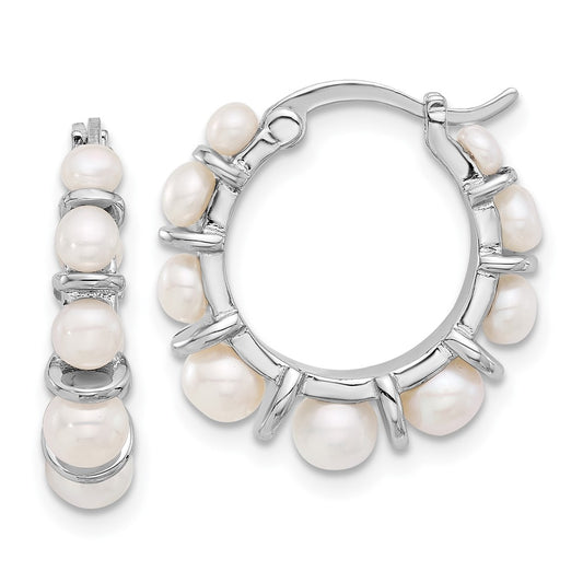 Rhodium-plated Sterling Silver 2-5mm FWC Pearl Hoop Earrings