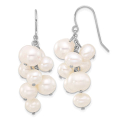 Rhodium-plated Sterling Silver 6-10mm White FWC Pearl Dangle Earrings