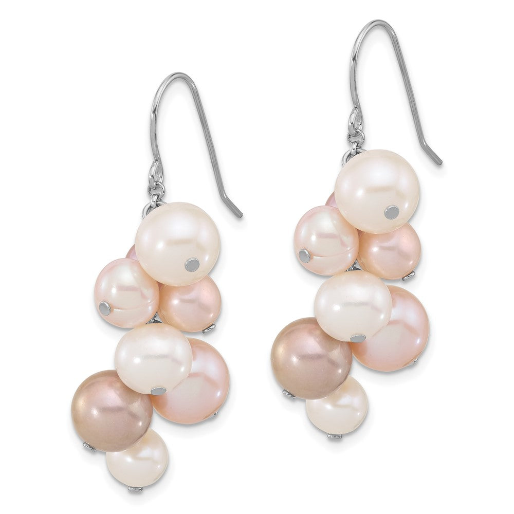 Rhodium-plated Silver 6-10mm Multicolor FWC Pearl Dangle Earrings